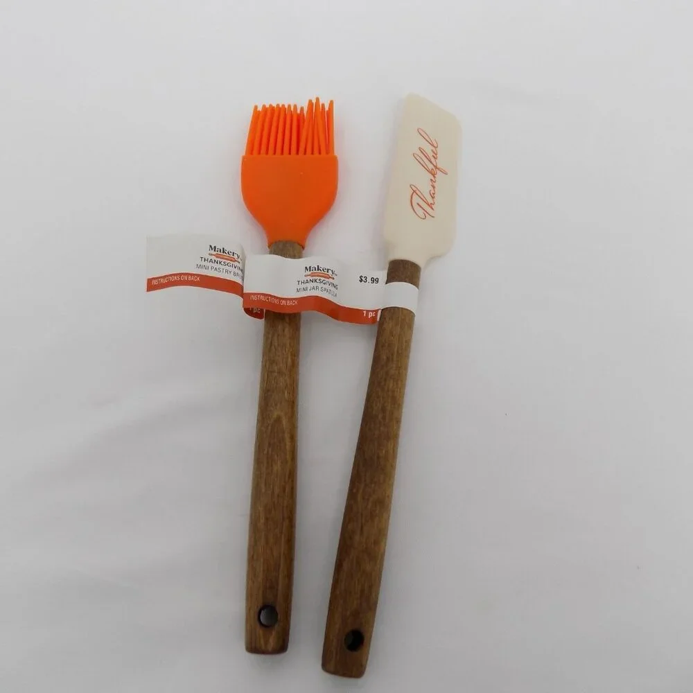 6 Makery Silicon Wooden Mini Kitchen Utensil Set Thanksgiving Themed Fall Autumn